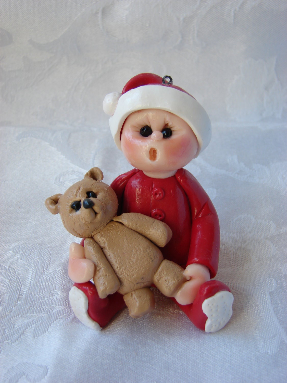 Tush Showing Baby's Polymer Clay Children's First Christmas or Birthday Cake Topper/Ornament/Figurine. A handcrafted art sculpture.