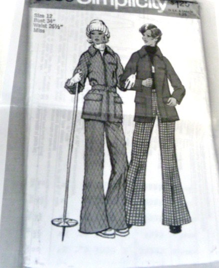 Vintage 70s Simplicity 5985 Pattern Winter Ski Snow Coat Jacket Pants Size 14  Bust 36 Uncut p3z