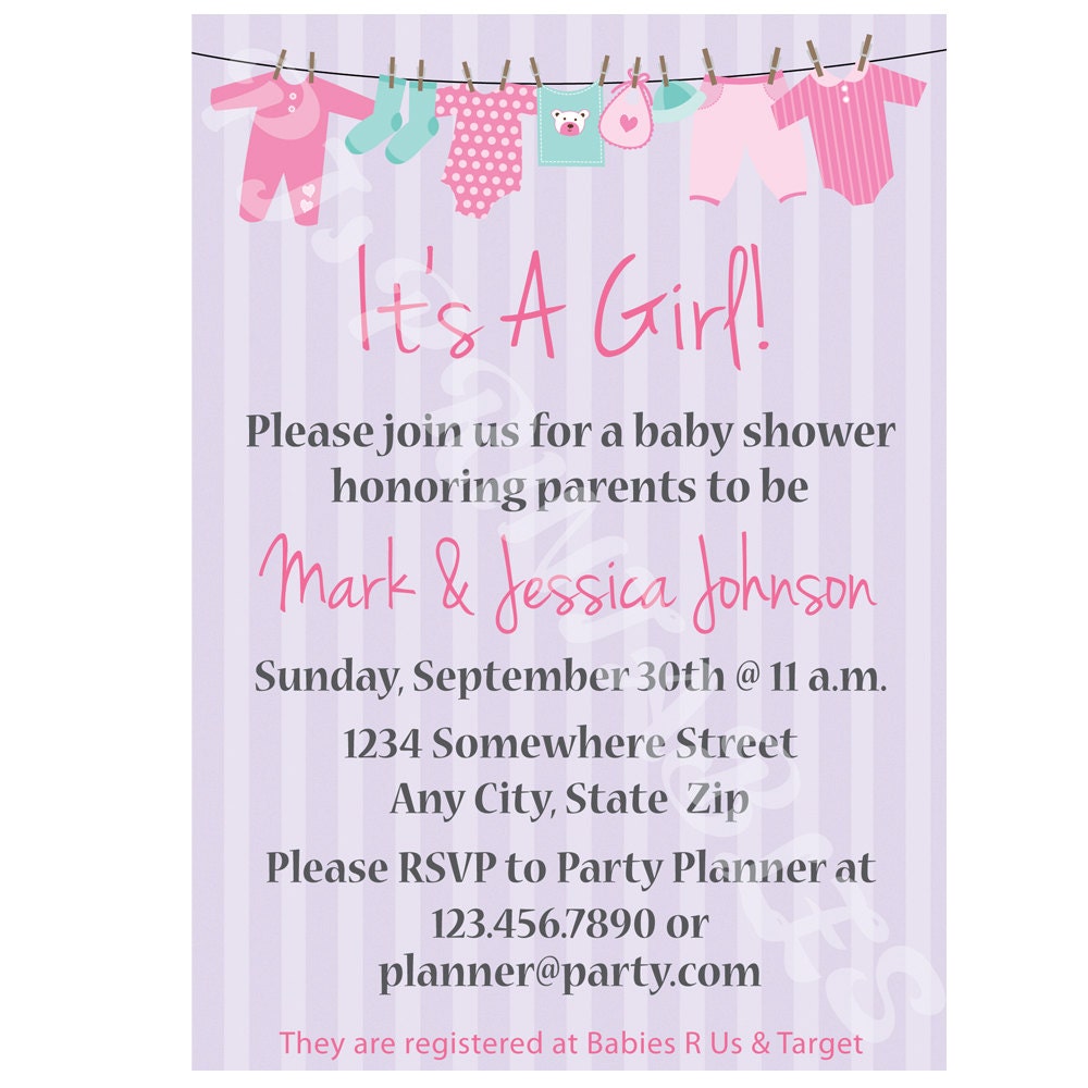 It's A Girl Stripes Baby Shower Invitation- Custom Digital File