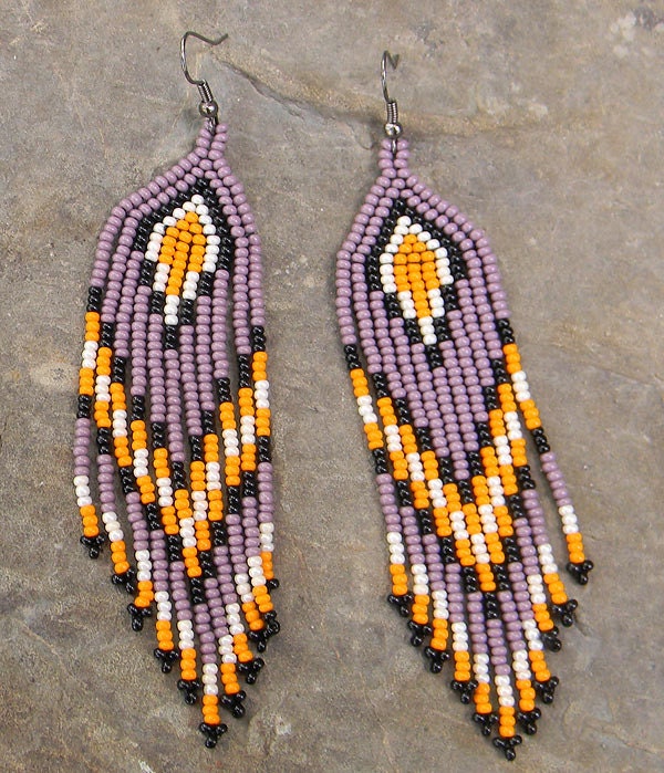 Native American Style Long Seed Bead Earrings - beaded earrings, colorful jewelry, traditional beadwork