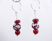 Red Glass Earrings Cherry and Snowflake Lampwork Beads and Sterling Silver findings for Christmas or Valentine's Day