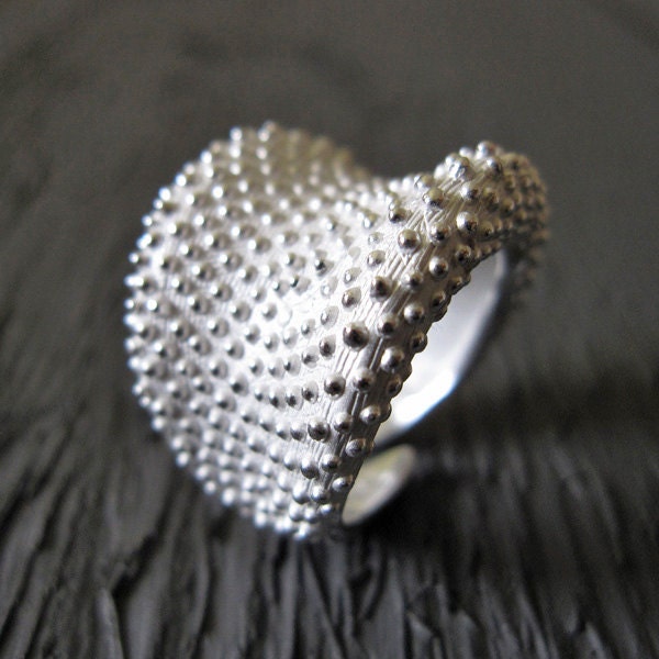 Polka Dots Adjustable Handmade Ring in Recycled 925 Solid Sterling Silver, Contemporary Cocktail Ring