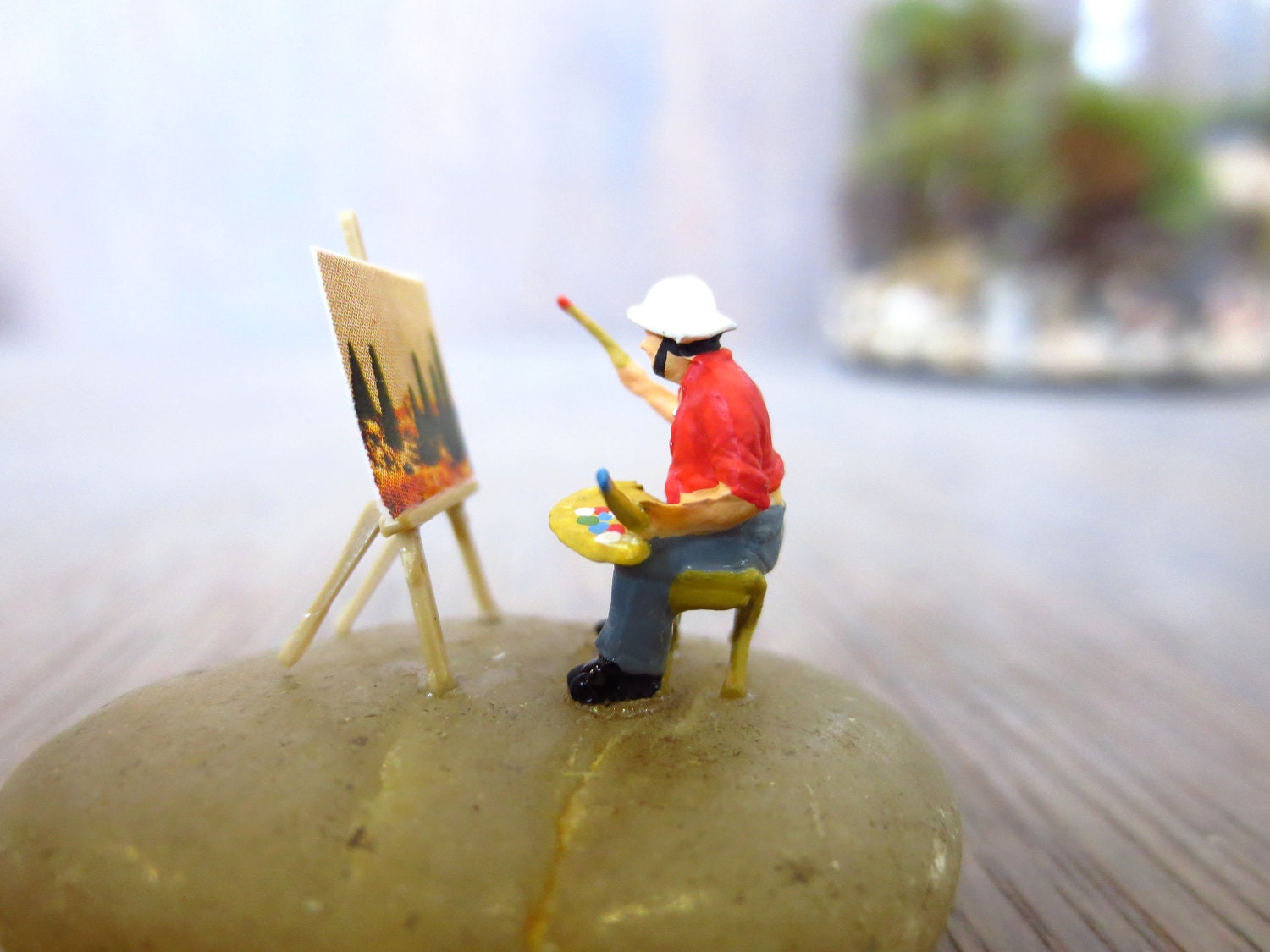 Artist in the Garden....Terrarium Accessory Miniature Artist Terrarium Miniatures Artist Gift Scale People Tiny People Terrarium Decor