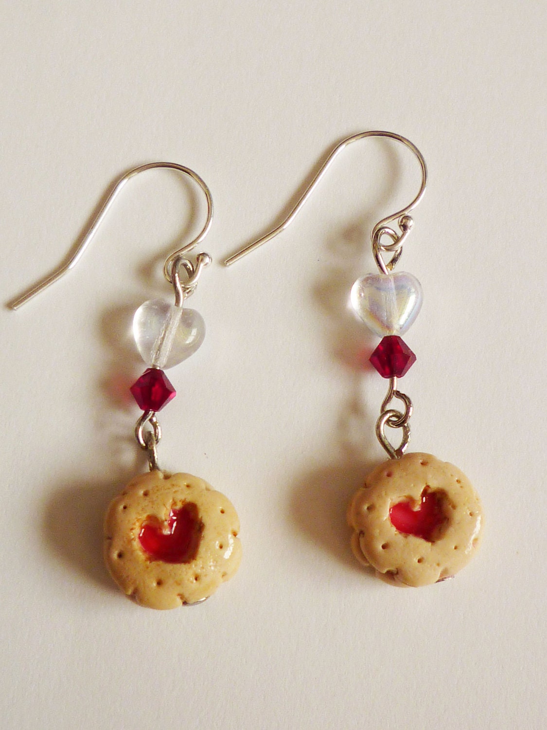 Kawaii Red Jam Cookie Earrings, Sterling Silver Hooks, Sweet Lolita, Gyaru, Decora, Sweets Deco, Polymer Clay, Harajuku Style Earrings