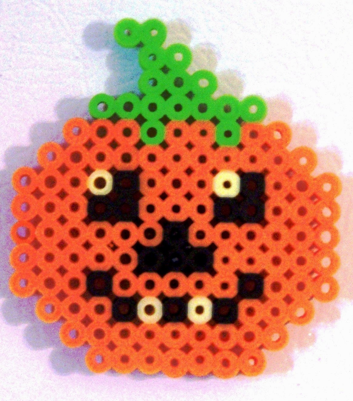 BEAD MAGNET - Halloween or Thanksgiving Pumpkin - Handmade - Orange - Black - Green - Yellow