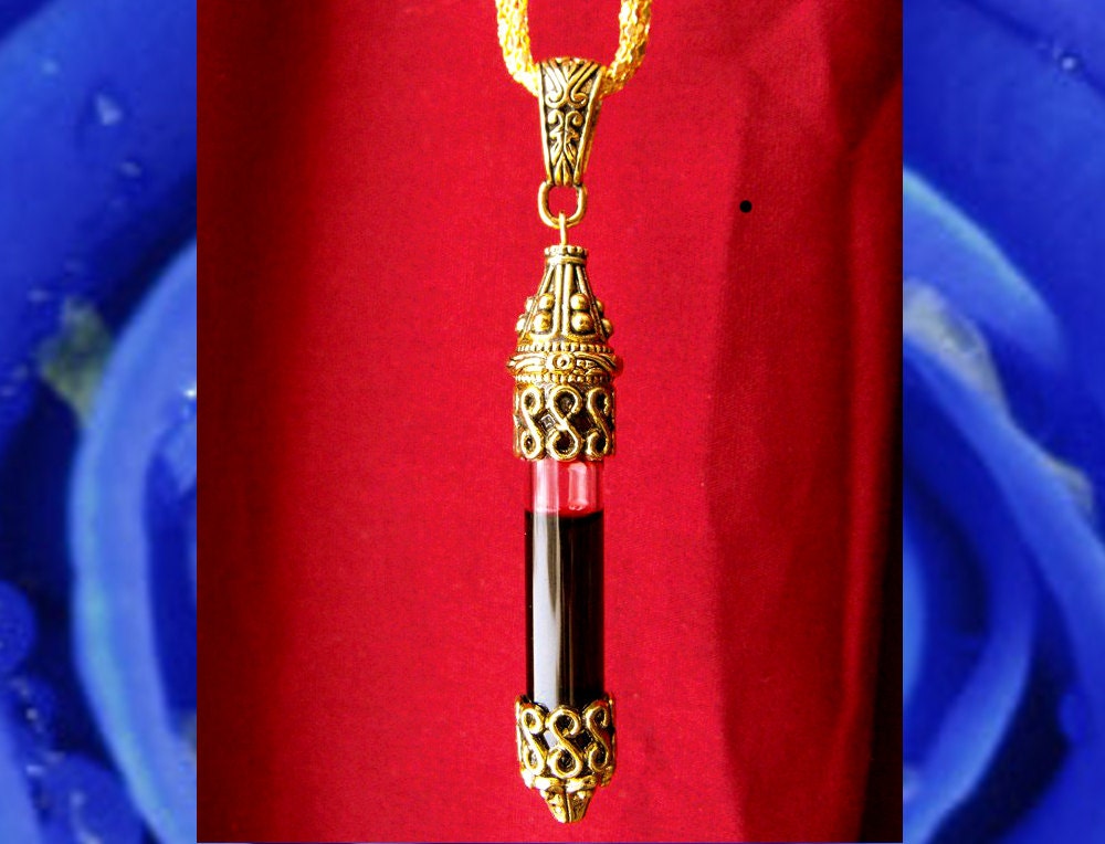 Blood of the Gods - Vial of Blood Pendant - Gold Memento Mori Vampire Necklace -  by Amanda Olivo
