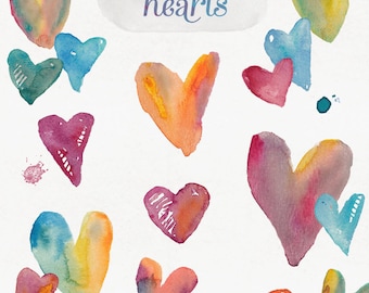 Watercolor Hearts- Heart Clip Art