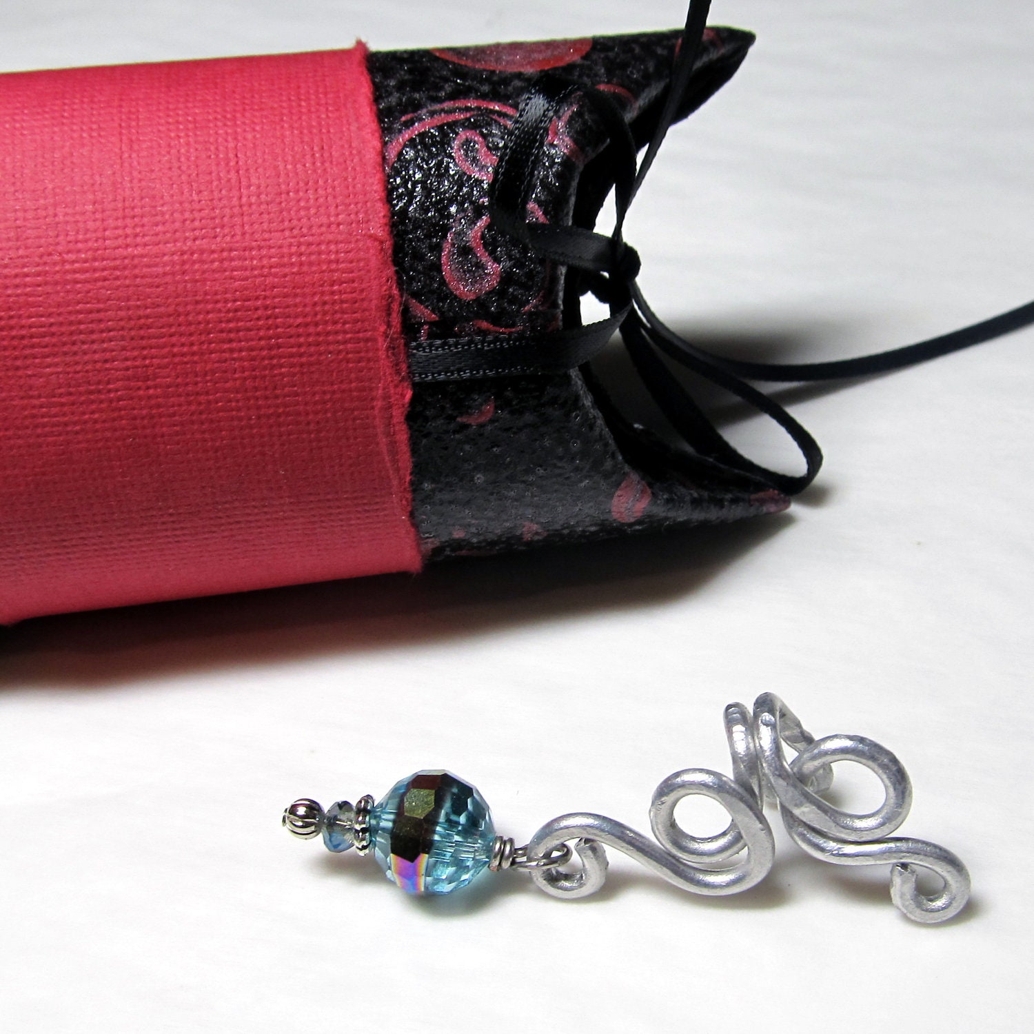 Vine w/ Blue Glass Dangle Ear Cuff