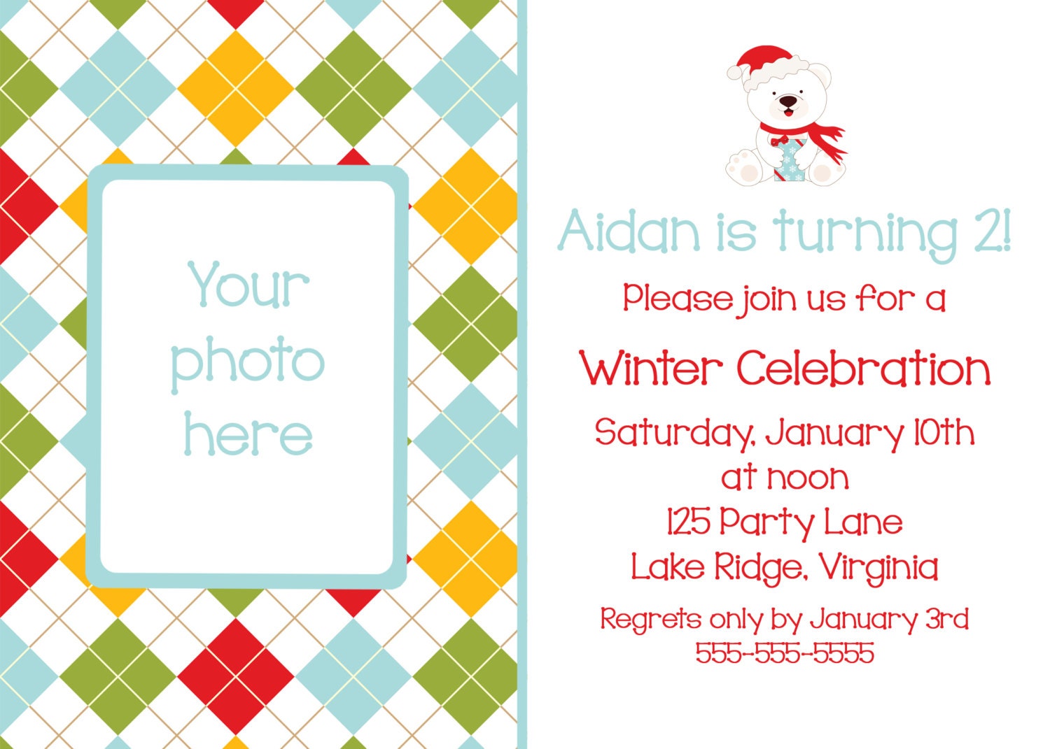 Printable Polar Bear Birthday Invitation - Photo Il_570xn