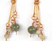 Copper Wire Wrapped Natural Stone Dangle Earrings , Green Jasper Earrings , Boho Hippie Jewelry