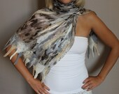 Felted silk scarf '' Le ciel '' with felted wool elements /eco friendly / rusteam / team madcap/hmet/etsy lush