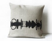 Linen Pillow Cover LONDON Decorative Cushion - 100%  linen - London City Skyline - hand screenprinted delicate chocolate - by 44spaces
