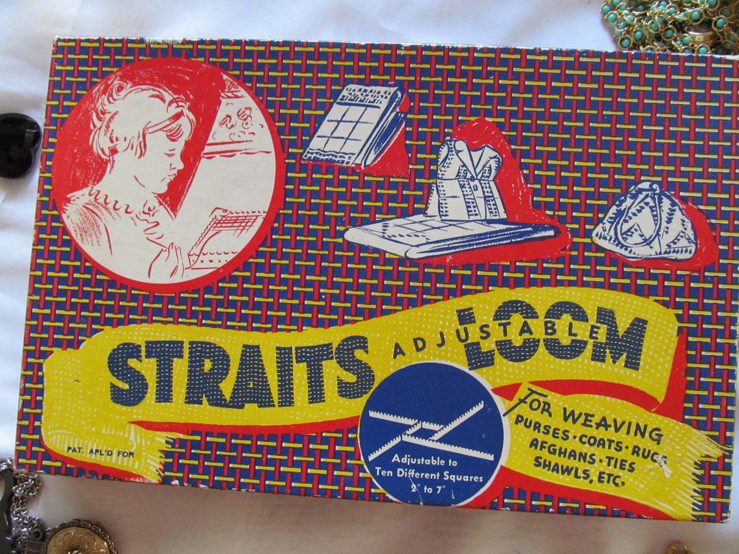 Straits adjustable loom,Vintage metal loom,Original box,weaving loom
