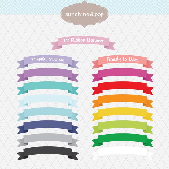 INSTANT DOWNLOAD - 17 Ribbon Banner Label Digital Clip Art - Rainbow - for scrapbooking, cards, stationary, invitations, blogs Il_570xn