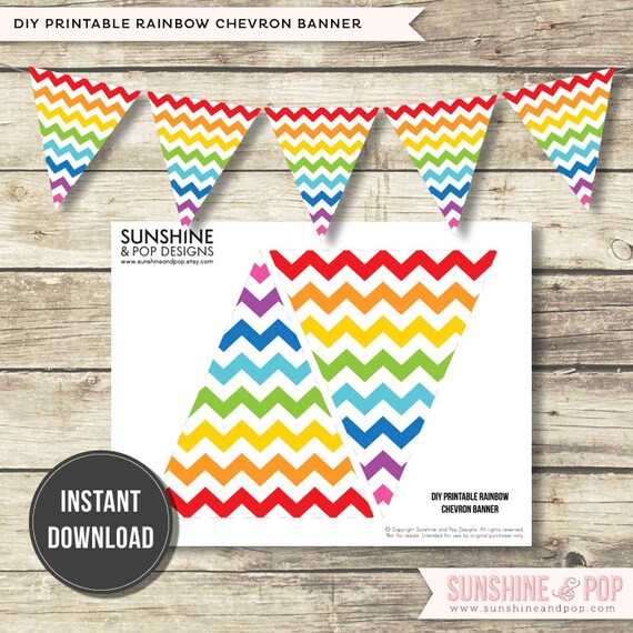 INSTANT DOWNLOAD - Rainbow Chevron Banner Printable Flag Bunting- for art party, rainbow party, decorations birthday Il_570xn