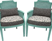Vintage Upcycled Aqua Cane Barrel Chairs, Pair