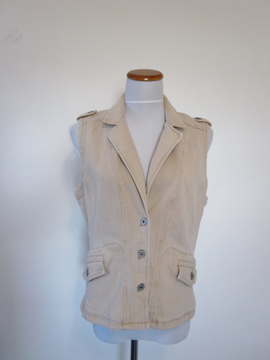 Vintage Tan Cotton Vest Womens Outback Vest by GroovyGirlGarb