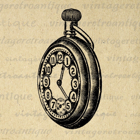 Printable Image Pocket Watch Digital By Vintageretroantique