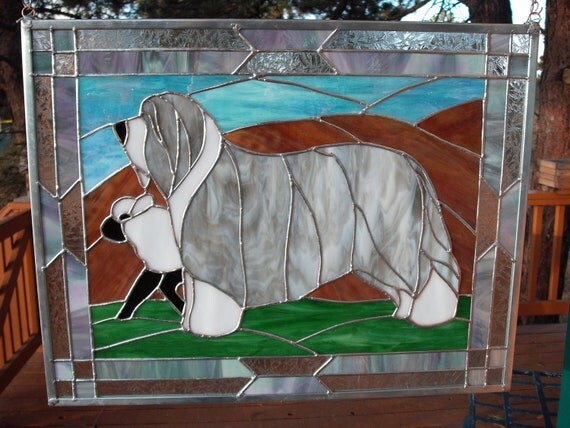 Bearded Collie Stained Glass by jonssonhandengraving