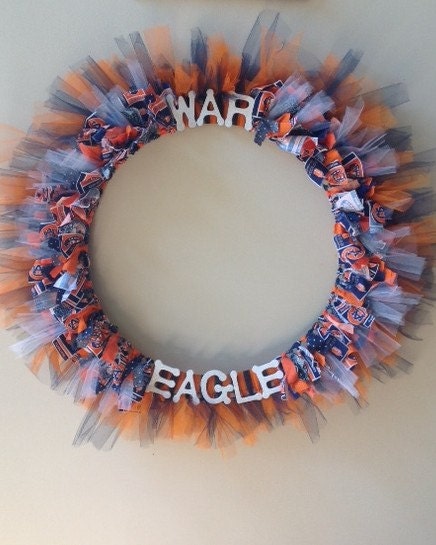Custom Auburn "Game Time" College Football Rag Wreath - 18 inch