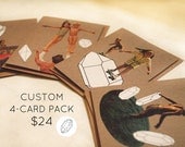 Custom 4 Card Pack. Your Choice of Any Available Original Art, Kraft Paper Blank Greeting Cards