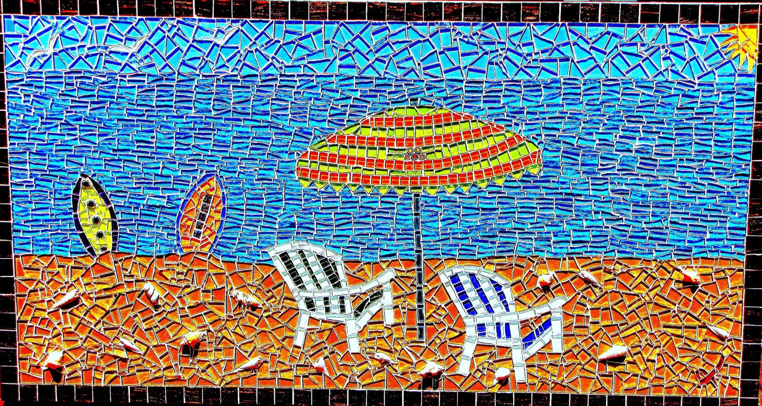 A Day At The Beach Mosaic Art by MosaicManiacLori on Etsy