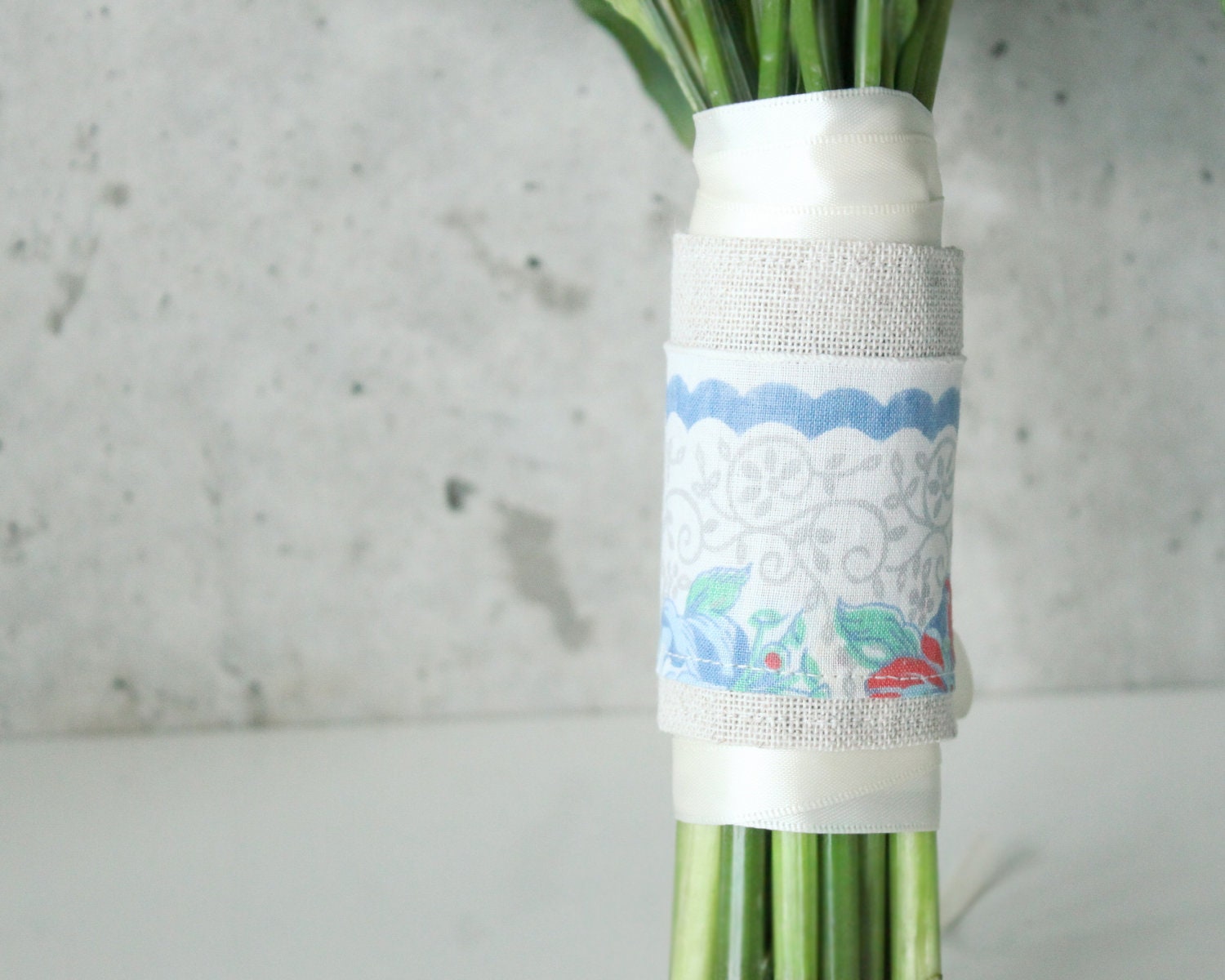 Lucky Penny Pocket Bouquet Wrap, Vintage Handkerchief, Floral, Blue