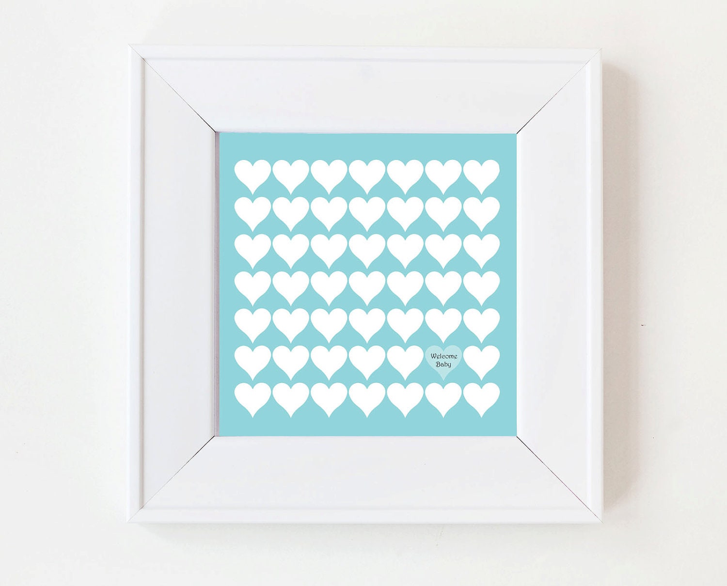 Baby Shower/ New Baby Boy Guestbook Alternative - Hearts 12 x 12 Print  -Nursery Decor- Decoration (Includes Instruction Card)