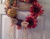 Fall wreath, Thanksgiving wreath, door wreath, Halloween wreath, pumpkin wreath, scarecrow wreath