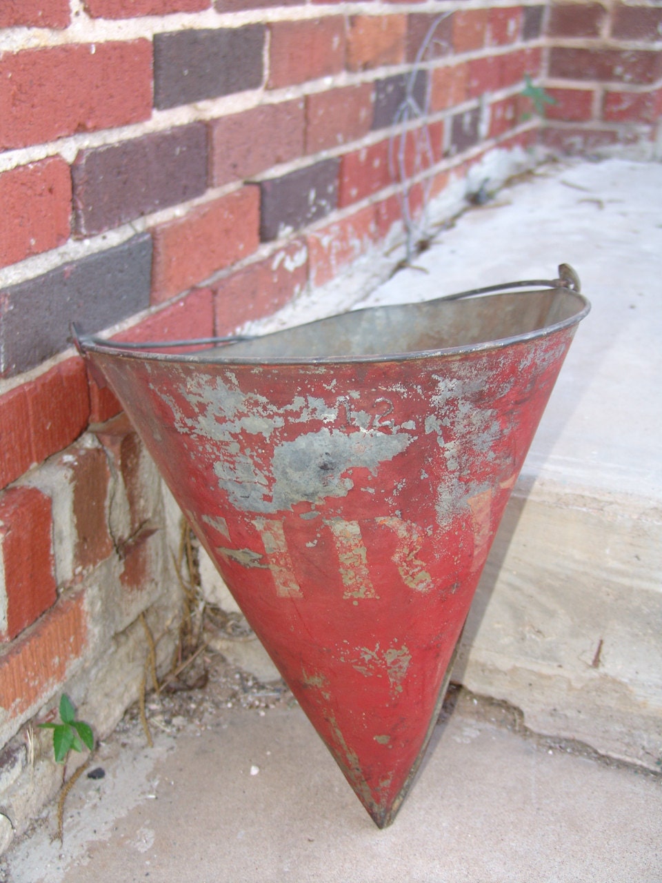 Antique Railroad Fire Bucket cone shaped metal by AbbyandMartha