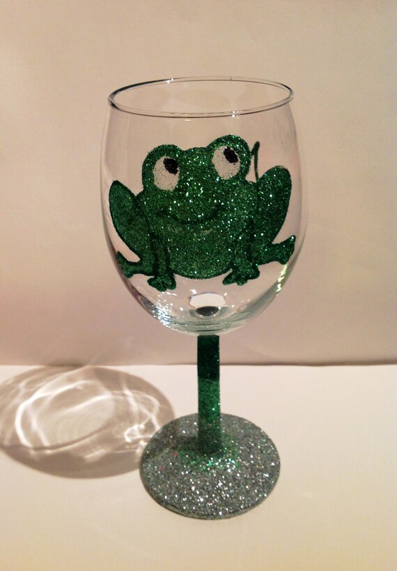 Frog wine glass by GlittersGalore on Etsy