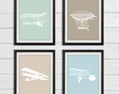 Boys airplane nursery art - vintage airplanes -  Art Print Set of 4 8x10 Print