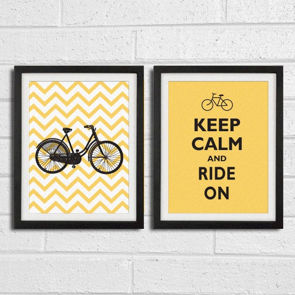 Keep Calm bicycle Vintage Wall Art Set of 2 8x10 Print