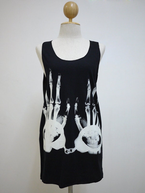 X-Ray Murderer Skull (Size M) : Handcuff & Hand Bone t-shirt tank top Tunic Unisex Shirt Vest Women Sleeveless men Singlet Black T-Shirt