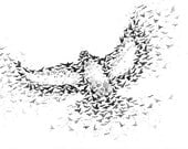 Bird Created From Flying Birds Art Print A3, Black and White Art, Bird Art, Modern Art, Wall Art Home Decor - Mysoulfly