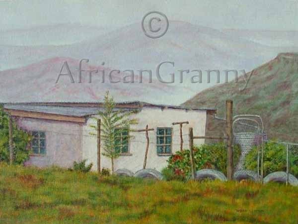 Transkei Mist artwork  acrylic on covered board depicting roadside scene South Africa - AfricanGranny
