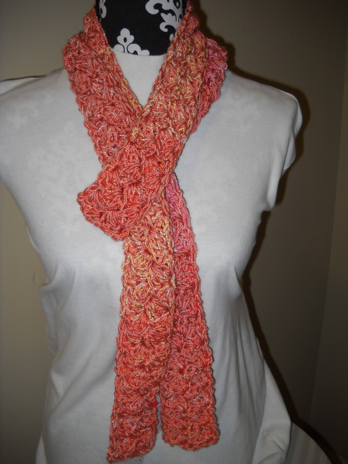 Super-Long Scarf in "Daybreak Colors" Cream / Gold / Coral / Peach / Pink