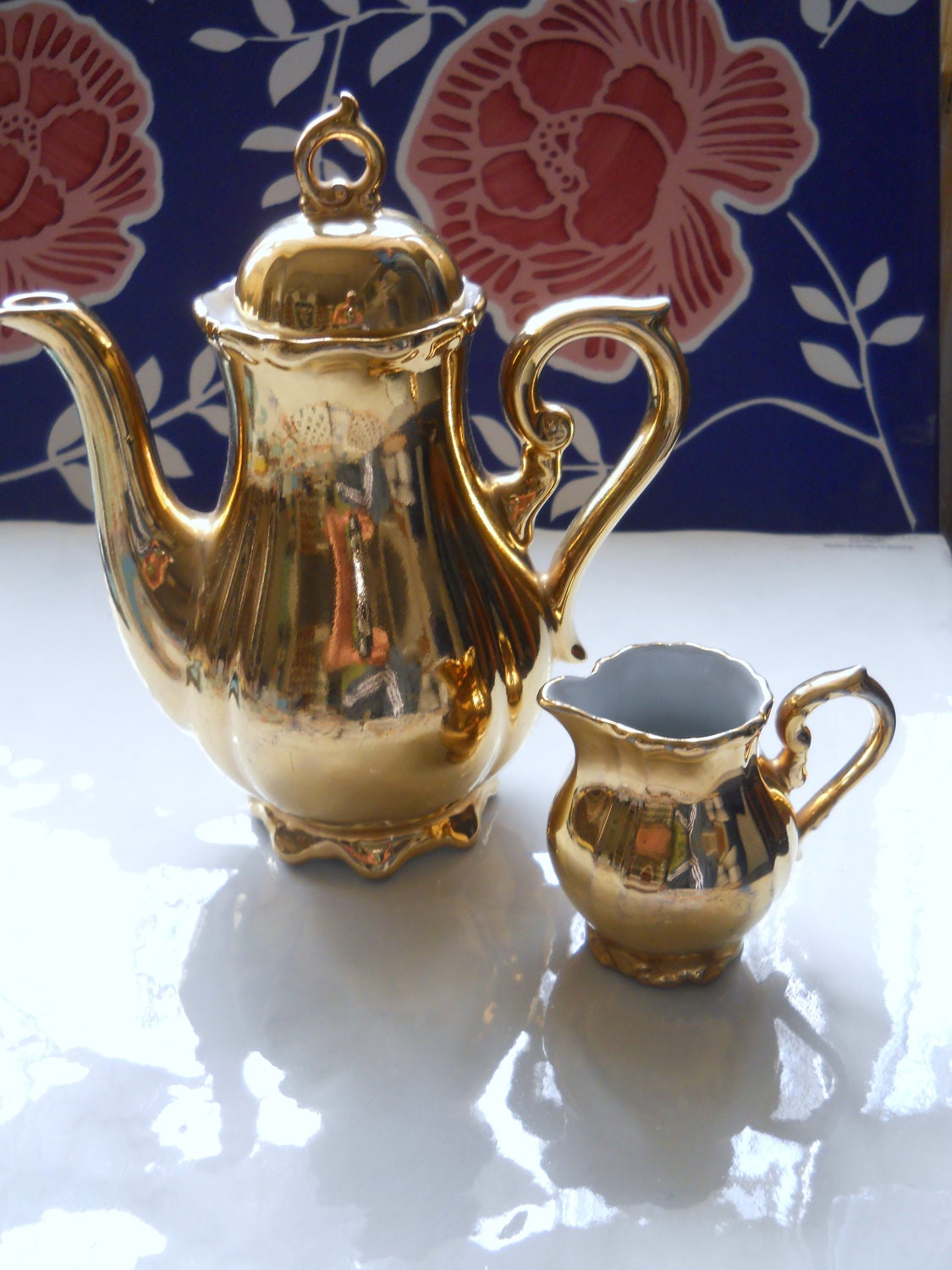 Vintage Gold Ceramic TeaPot & Creamer Made in Germany by mipana