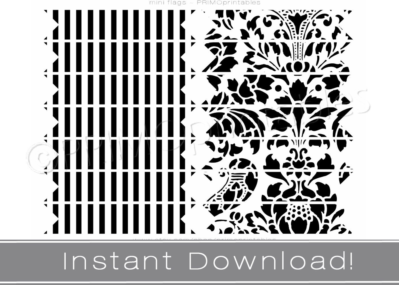 Printable straw flags INSTANT DOWNLOAD black damask party decor printables DIY or cupcake flags Il_570xn