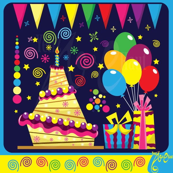 Birthday Set Collection ClipArt Bs004Elements Personal and Commercial Use, cards, stationary, invitations, scrapbooking and all paper crafts Il_570xn