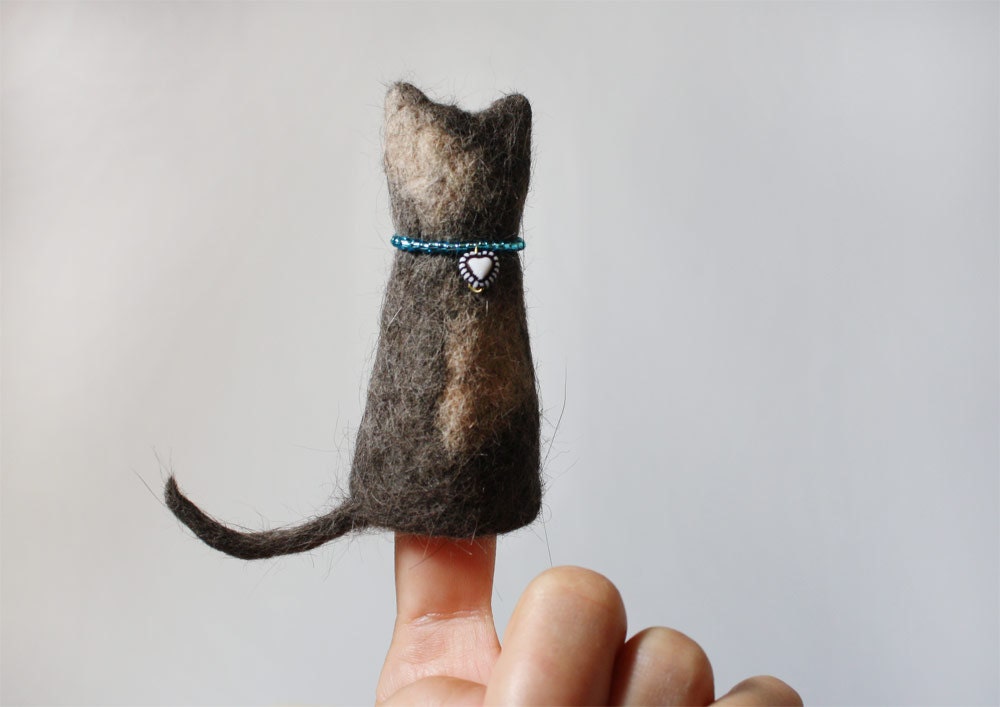 felted kitty finger puppet - felted out of real cat hair