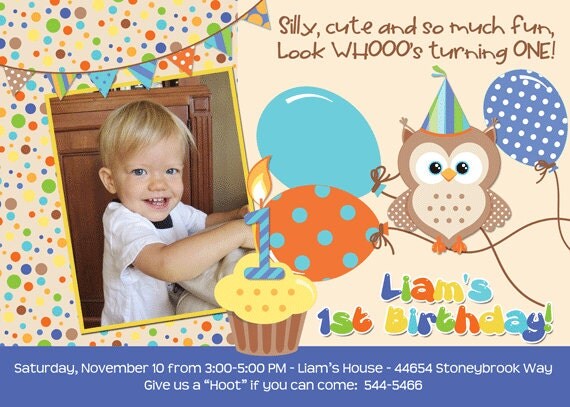 Owl with Balloons Birthday Party Invitation Il_570xn