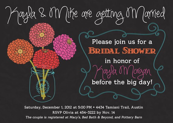 Chalkboard with mason jar and blooms Bridal Shower Invitation - Printable Il_570xn