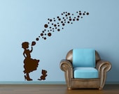 Child Blowing Bubbles - Wall Decal - Free Shipping