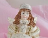 Christmas In July, Christmas Decoration, Holiday Collectible, Carved Wooden Angel
