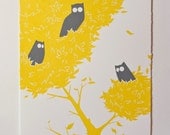 Three Owls, Two colour Screenprint on Fabriano paper, Free P&P