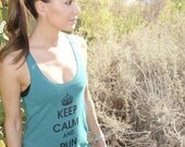 Keep Calm and Run On American Apparel tank in Tri-Evergreen with Black