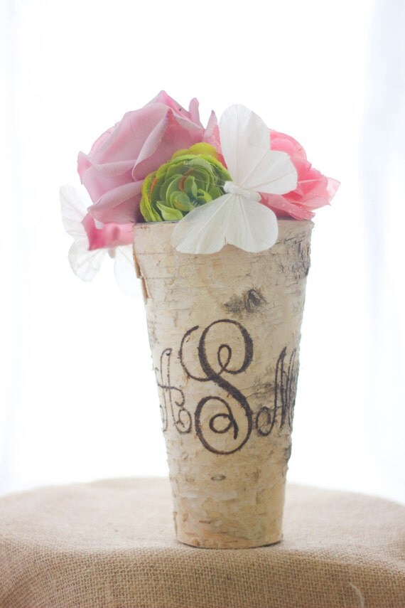Personalized Rustic Birch Bark Wedding Vase by TheRusticEvent