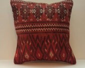 Organic Shine Society Modern Bohemian Throw Pillow. Handwoven Wool Vintage Tribal Turkish Kilim Pillow Cover. - 16x16 inch