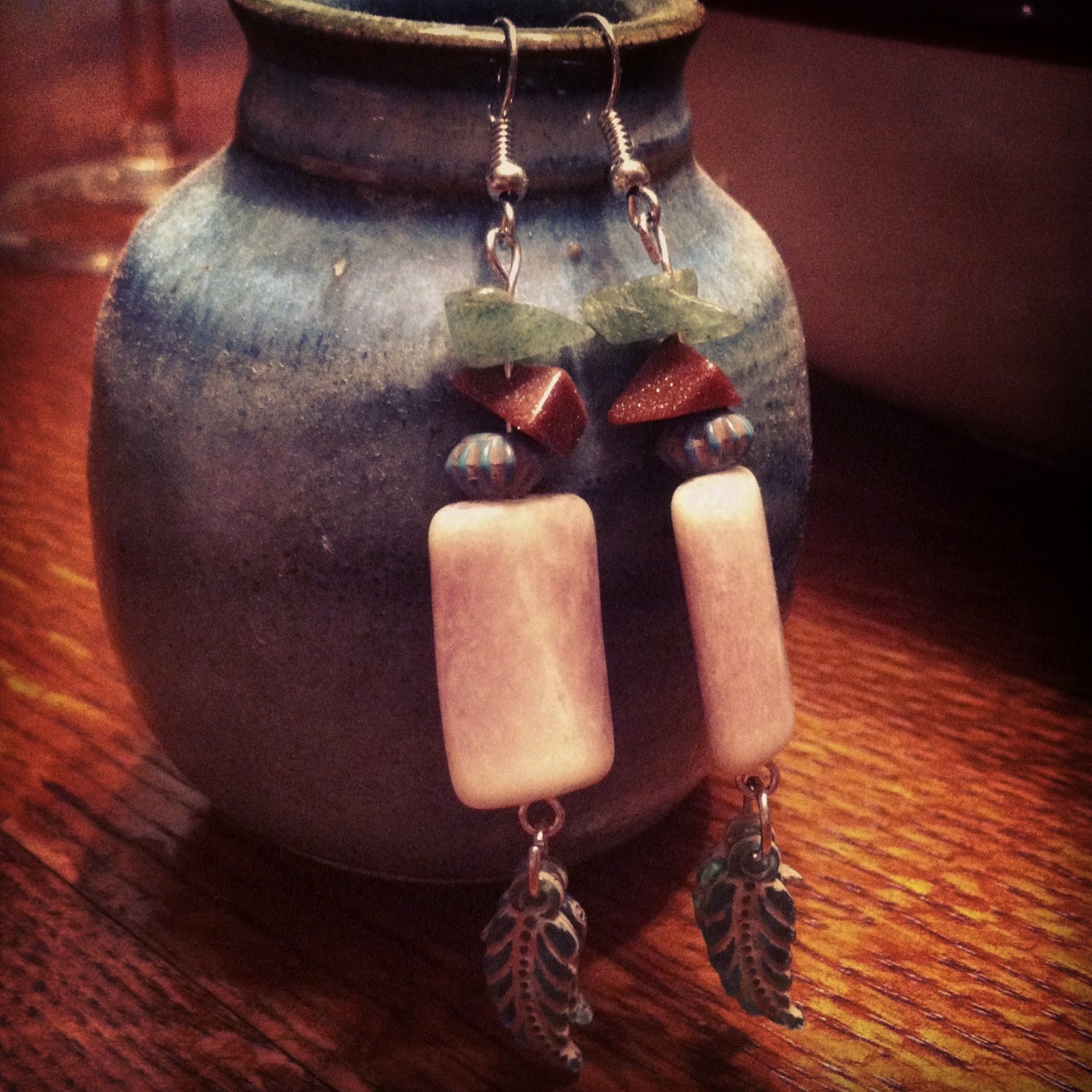 White Stone Aztec Inspired Earrings